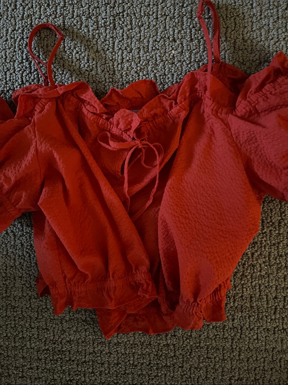 Divided orange/Red Off-Shoulder Ruffle Crop Top - Picture 5 of 5